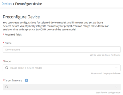 Screenshot: Preconfigure devices in the LMC
