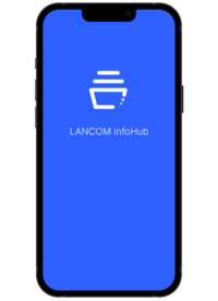 Smartphone with logo of the LANCOM PWA app "LANCOM InfoHub"