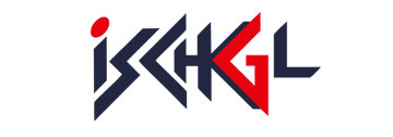 Logo of the municipality of Ischgl: "Ischgl" in jagged, closely spaced gray and red letters