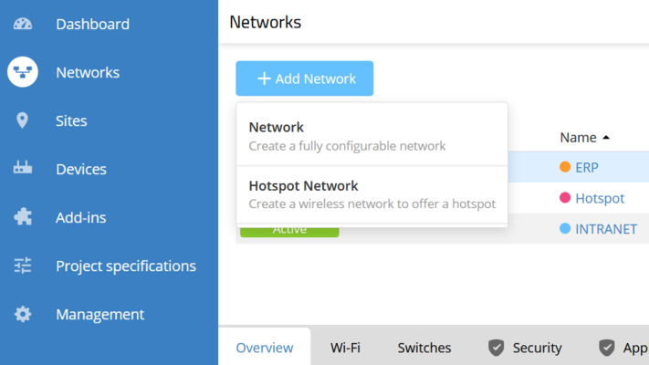 Screenshot: Add new networks in the LMC