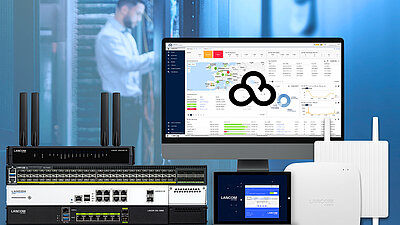 Compilation of LANCOM products such as SD-WAN gateways, switches, firewalls, access points and cloud-managed solutions