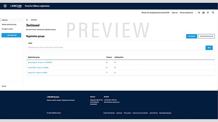 Screenshot of the LANcare Portal with Preview branding