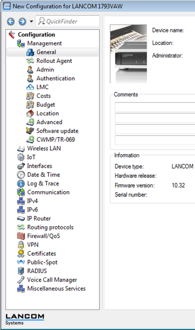 LANconfig user interface when creating a new configuration