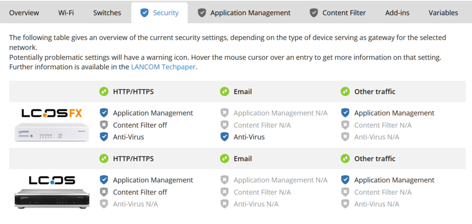 Screenshot: Security settings in the LMC