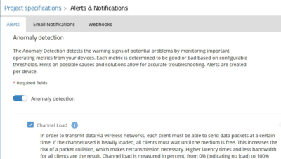 Screenshot: Settings of the anomaly detection in the LMC