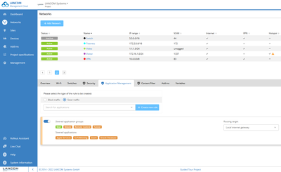 Screenshot of the Application Steering in the LANCOM Management Cloud