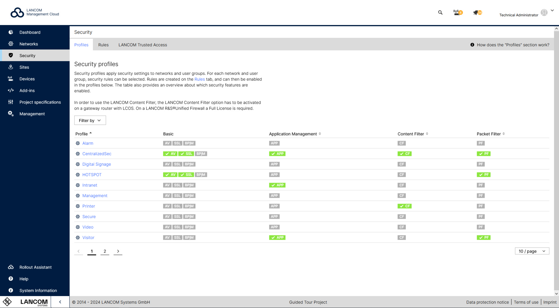 Screenshot: LMC security settings