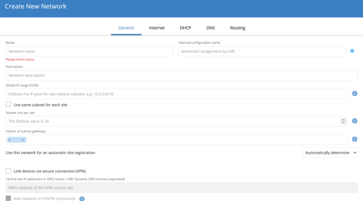 Screenshot: Make network settings in the LMC