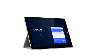 Tablet with LANCOM background image and LANCOM Trusted Access Client
