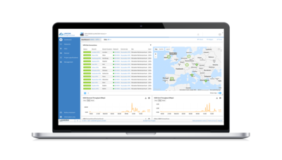 MacBook screen showing the user interface of the LANCOM Management Cloud