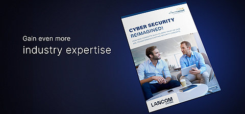 Dark blue banner with title image of the techconsult study "Cyber Security reimagined" with text next to it saying "Gain more industry expertise"