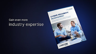 Dark blue banner with title image of the techconsult study "Cyber Security reimagined" with text next to it saying "Gain more industry expertise"