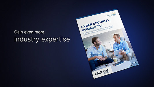 Dark blue banner with title image of the techconsult study "Cyber Security reimagined" with text next to it saying "Gain more industry expertise"