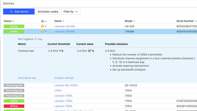 Screenshot: LMC WLAN anomaly detection