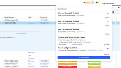 Screenshot: Troubleshooting via warnings in the LMC