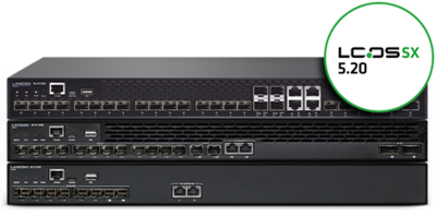 Collage of LANCOM XS-switches with LCOS SX 5.20 logo