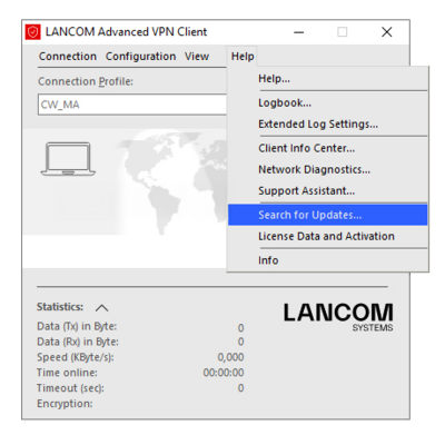 Screenshot of the software updates of the LANCOM Advanced VPN Client