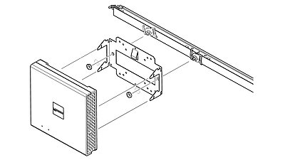 Drawing for mounting a LANCOM access point with the T-Bar Mount on a mounting rail