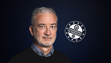 Denis Authier with logo "Engineered in Germany"