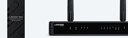 Product photo of an SD-WAN gateway with blackline banderole