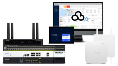 Compilation of LANCOM products such as SD-WAN gateways, switches, firewalls, access points and cloud-managed solutions