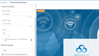Screenshot: Create hotspot network in the LMC