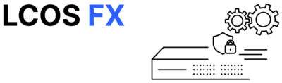 Icon: Firewall with gears, shield, and LCOS FX lettering