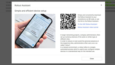 Screenshot: Device setup via Rollout Assistant in the LMC