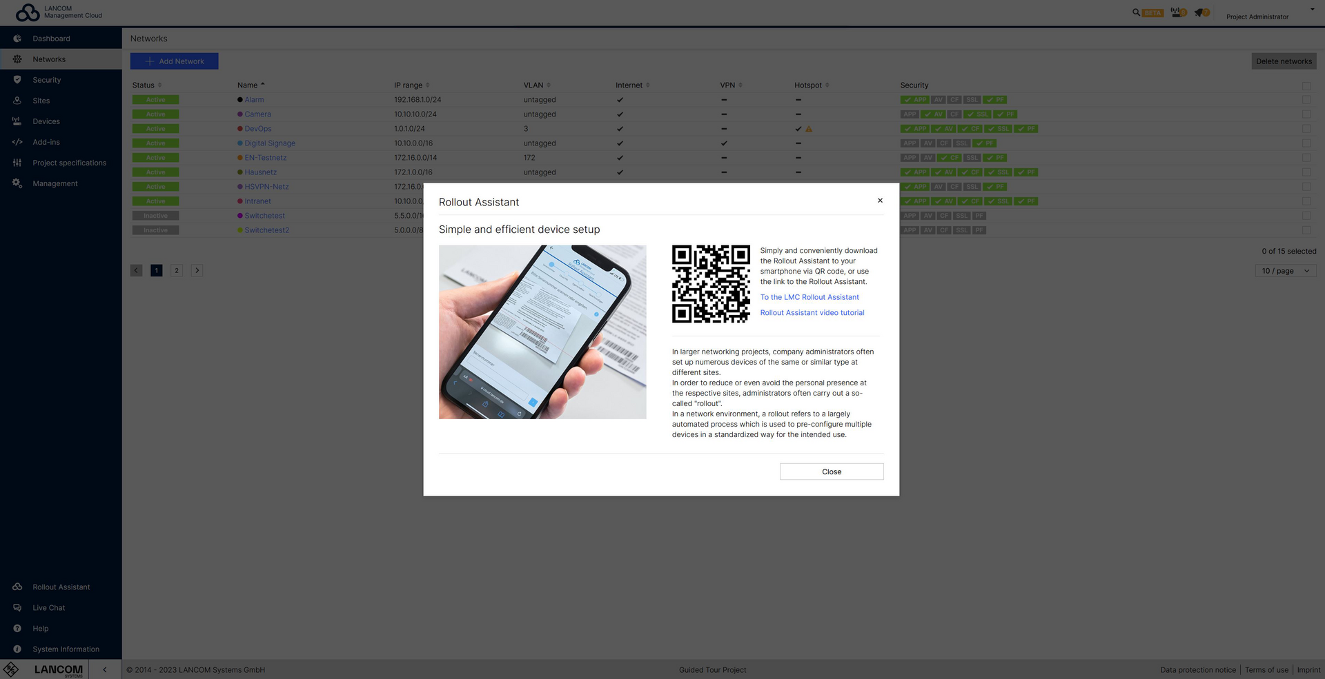 Screenshot: Geräteeinrichtung über den Rollout Assistant in der LMC
