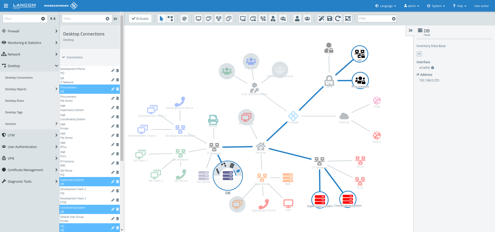 Screenshot of the user interface desktop connections of the web interface of the LANCOM R&S®Unified Firewalls