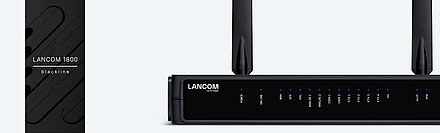 Product photo of an SD-WAN VoIP gateway with blackline banderole