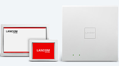 Product collage of Wireless ePaper products from LANCOM