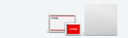 Collage of LANCOM Wireless ePaper und iBeacon products