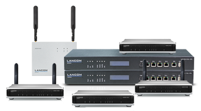 Collage of LANCOM routers, switches, gateways, and access points