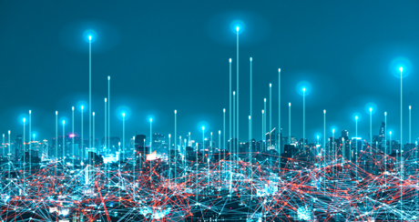 LANCOM SD-WAN Next generation networks Site connectivity in metropole at night with LANCOM SD-WAN