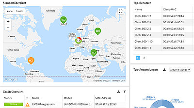 Screenshot of LANCOM Management Cloud WLAN Anomaly Detection on map