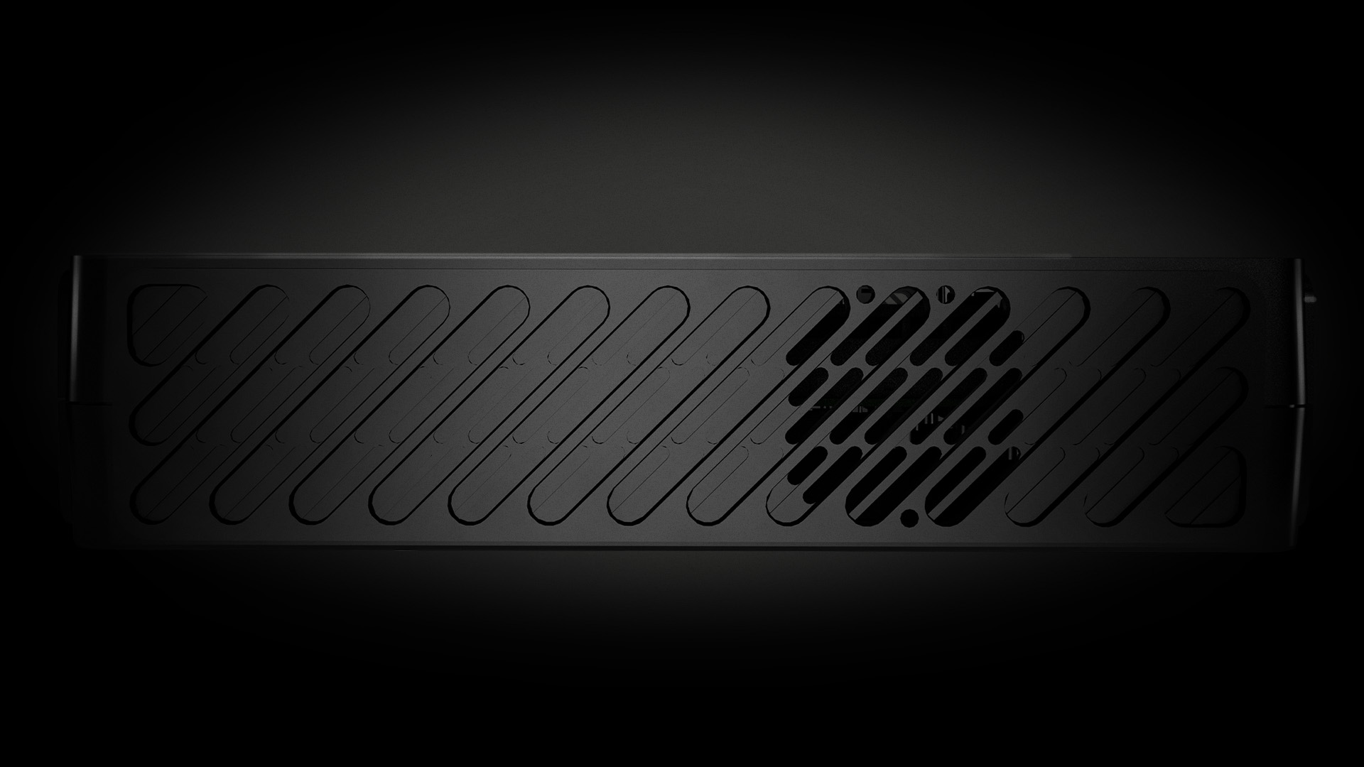 Black blackline housing on a black background with the focus on the ventilation slots