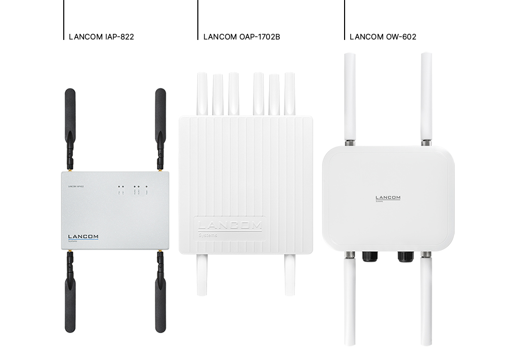 Presentation of three LANCOM access points and their antennas