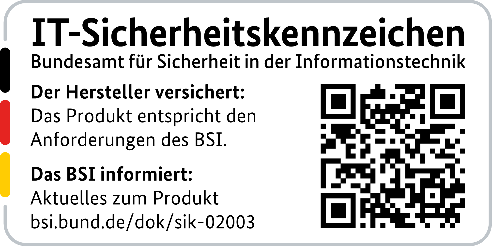 IT Security Label with QR code of the German BSI for LANCOM 884