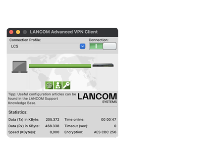 Illustration of the web interface of the LANCOM Advanced VPN Client macOS