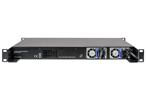 Front view of a LANCOM switch in LANCOM Switch Rack Mount L250 rails