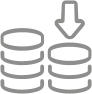 LANCOM SD-WAN Icon for cost reduction Grey icon coin stack and arrow pointing downwards