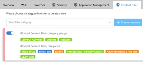 Screenshot of LMC Content Filter settings options
